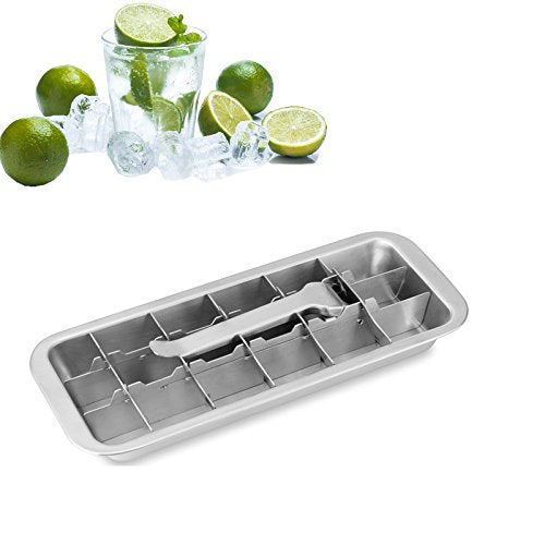 Lever-Style Ice Cube Tray, 2 In 1 Stainless Steel Ice Making Mold And Ice Cracker