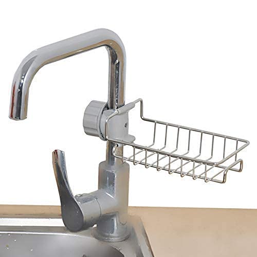 Kitchenfest Stainless Steel Bathroom Kitchen Sponge Soap Storage Holder Sink Caddy Faucet Organizer Drainer Rack