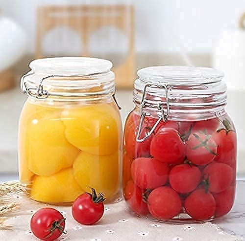 Encheng Glass Jar And Container With Airtight Swing Cap 750 Ml - Leak Proof Rubber Gasket And Hinged Lid - Perfect For Kitchen C