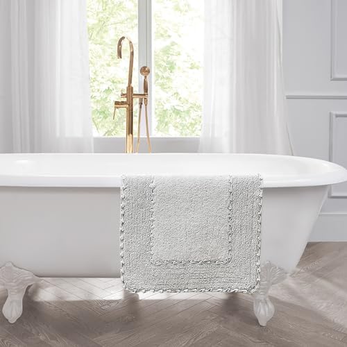 Laura Ashley Ruffle Cotton 20'' X 34'' Bath Rug, Light Gray