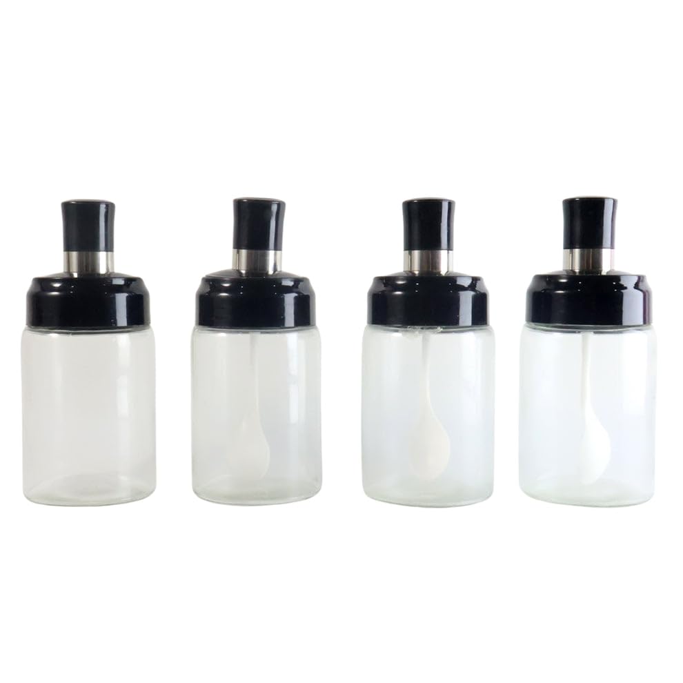 Trasoniq Transparent Spice Jar Set With Spoon & Airtight Lid (4 Pc) Easy To Keep And Use Anywhere Useful In Different Home Situa