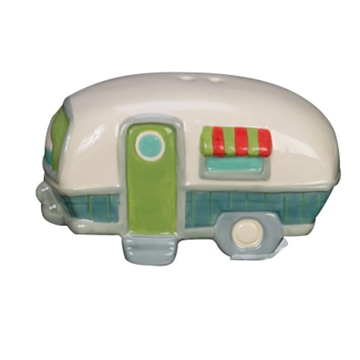 Beachcombers Ceramic Salt And Pepper Camper Design Shaker Matching Set 2'' X 6.25'' Coastal Beach Mountain Summer House Camping