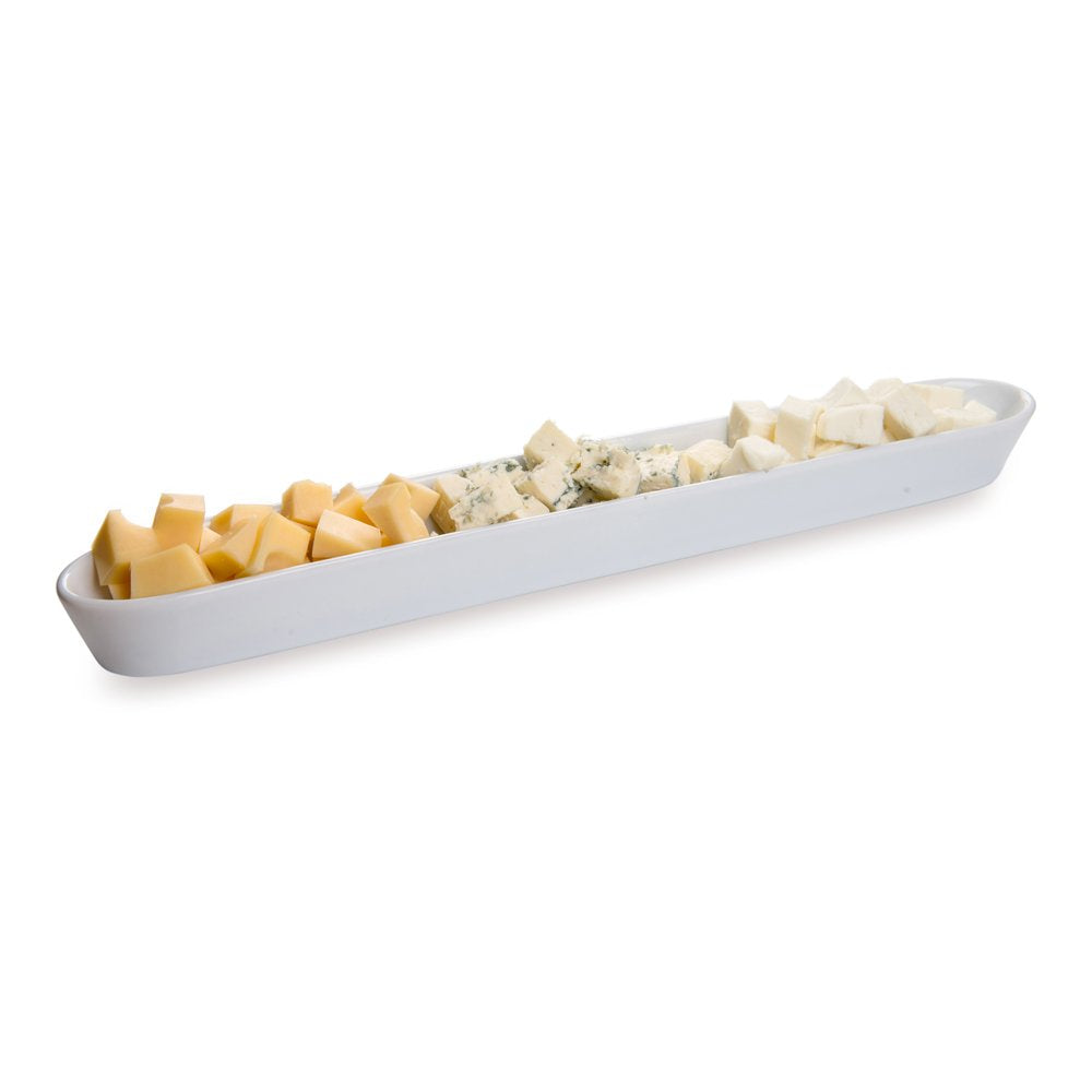 Restaurantware Siluro 16.3 Inch Olive Tray 1 Narrow Olive Plate - Microwave-Safe Oven-Safe White Porcelain Narrow Serving Tray C