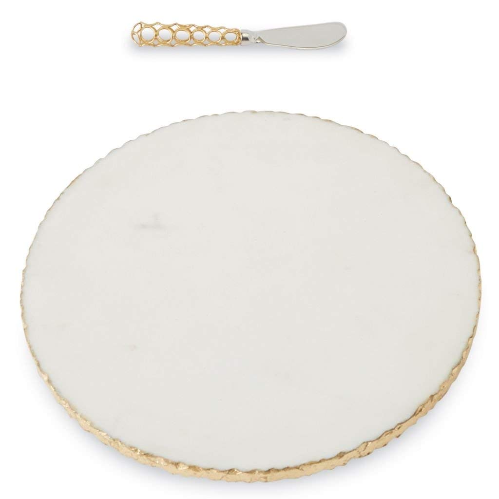 Mud Pie Gold Edge Marble Serving Board Set With Spreader, One Size, White