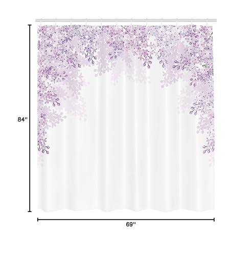 Ambesonne Flower Shower Curtain, Framing Lilac Flowers In Blossom Vernal Season Soothing Color Shades, Cloth Fabric Bathroom Dec