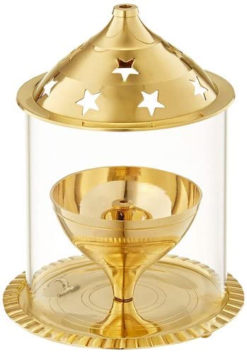 Quace Akhand Diya Decorative Brass & Glass Oil Lamp 5 Inch With Borosilicate Glass