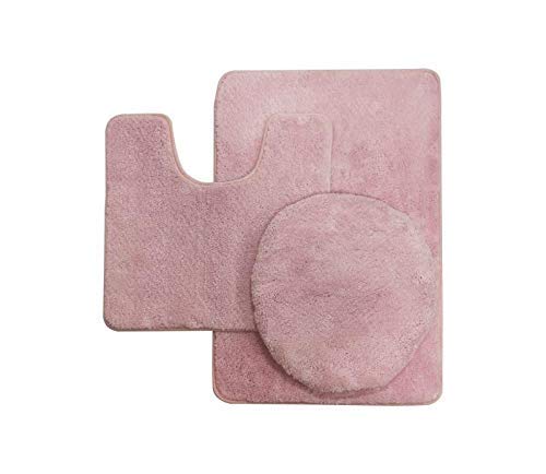 3 pc Solid Light Pink Bathroom Rug Set Bath Mats Bath Set Super Soft Anti Slip Soft Mats New 