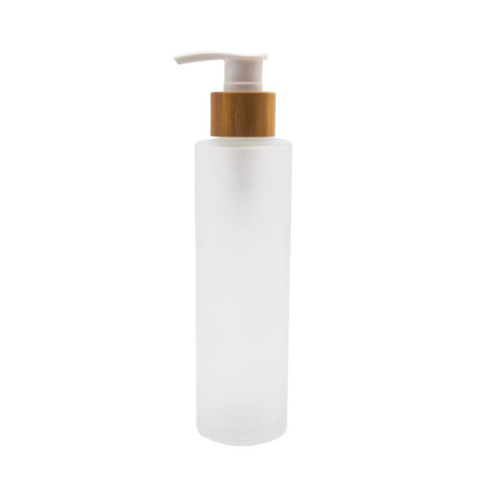 1Pcs 150Ml/5Oz Frosted Glass Pump Bottles Empty Refillable Press Pump Bottle With Bamboo Pump Head Toiletries Storage Containers
