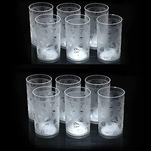 Kitchenwell 12 Pcs Diamond Plastic Unbreakable Multi-Purpose Transparent Water/Juice Glass Set (300 Ml,Clear)