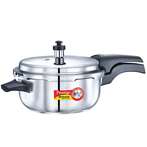 Prestige Alpha PRSDADPP Induction Base Stainless Steel Deluxe Deep Pressure Pan, 5 Litre , Silver