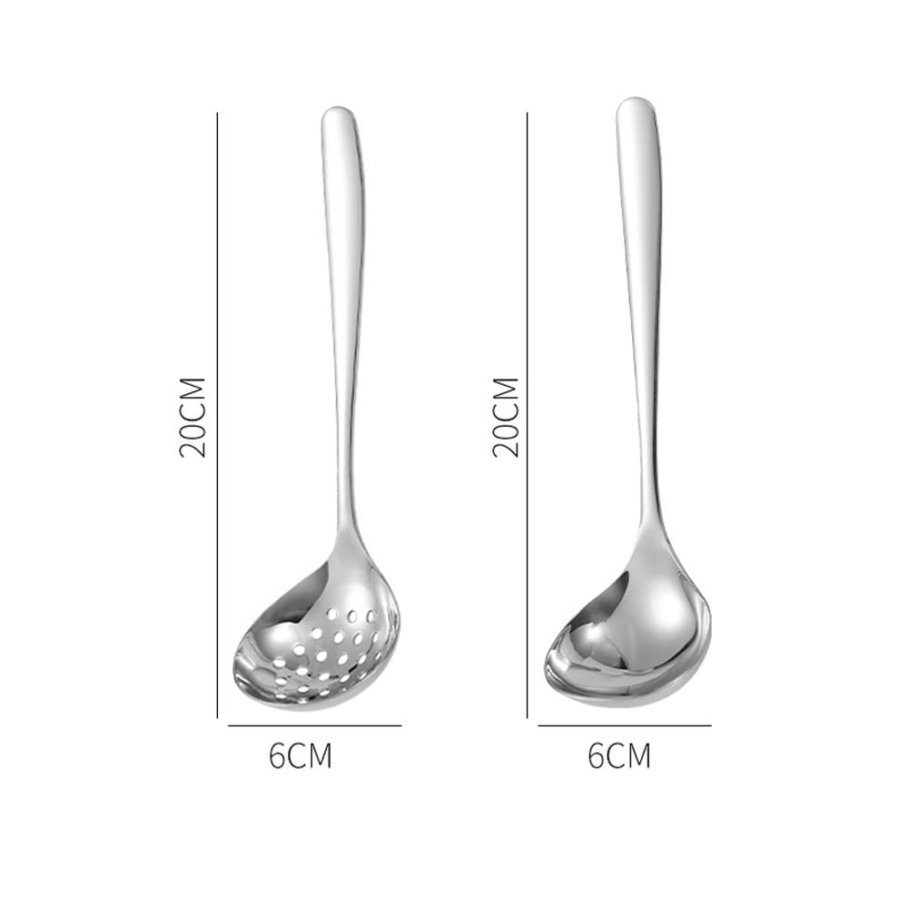 Mbbitl Soup Ladle Skimmer Slotted Spoon Set Stainless Steel Strainer Gravy Colander Hot Pot - Silver