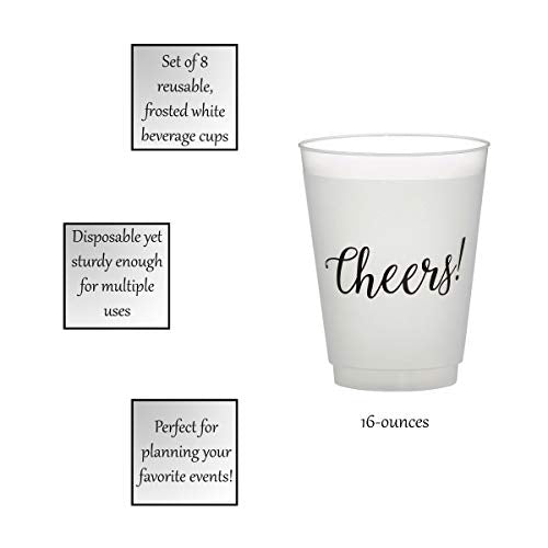 Santa Barbara Design Studio Wedding Party Cups 8-Count Reusable Bpa-Free Plastic Frost Cups, 16-Ounce, Cheers