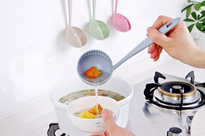 2 In 1 Kitchen Ladle Soup Pan Spoon With Filter Strainer (Blue)