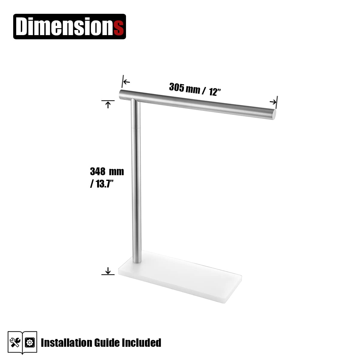 JQK Hand Towel Holder Stand Brushed  Modern Tree Rack Free Standing for Countertop with 12 Inch Bar  304 Stainless Steel Thicken 0.8mm  HTT170-WN