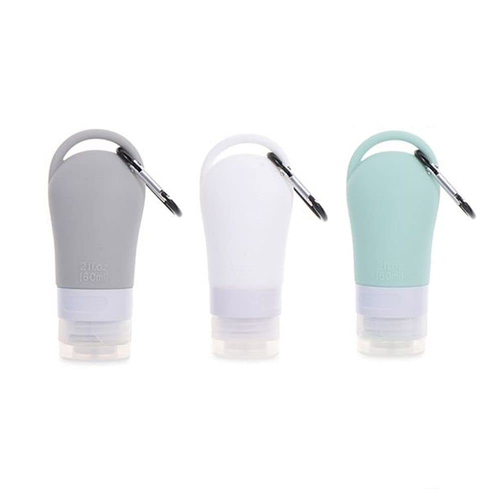 3Pcs Leakproof Silicone Refillable Squeezable Travel Tube with Keychain Hook for Cosmetic Toiletry Shampoo Sub-bottling Travel B