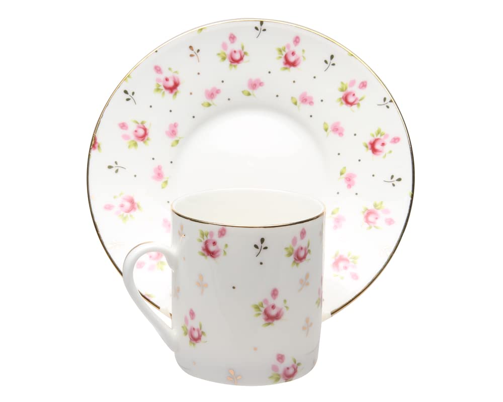 Gracie China Rose Bud Porcelain Small 3.5-Ounce Espresso Cup And Small Saucer (Set Of 6)