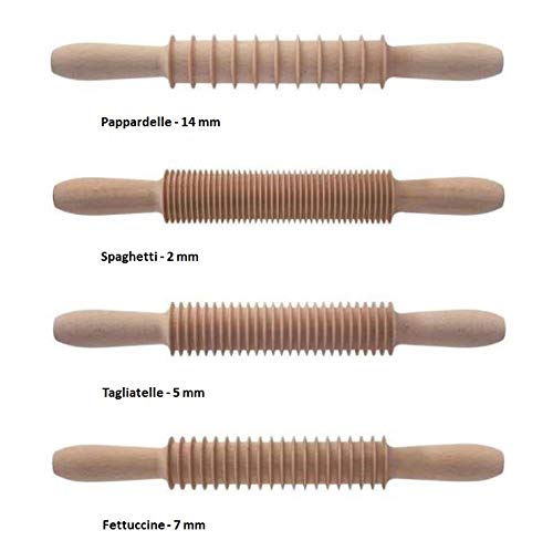 Tredoni Pasta Cutter Wooden Rolling Pin - Fettuccine Pasta Maker (Fettuccine - 7Mm)