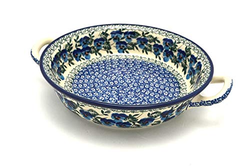Polish Pottery Baker  Round with Handles  8  Winter Viola