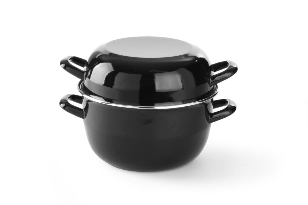 HENDI Mussel pot with lid, saucepan, pot for seafood, sauces, only suitable for gas stoves, 1.3 kg, 5.2L, 260x(H)210 mm, black e
