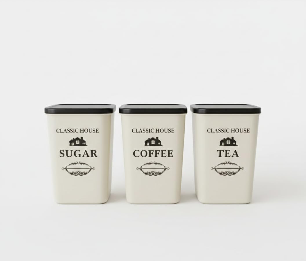 Tea Coffee Sugar Storage Container Set | Airtight Plastic Canisters For Kitchen | Keeps Tea, Coffee & Sugar Fresh | Strong, Dura