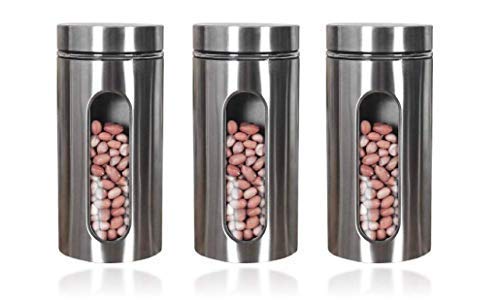 Homies International Stainless Steel Plated Glass Kitchen Canister, Airtight Food Storage Canisters, Visible Window Seasoning Ce