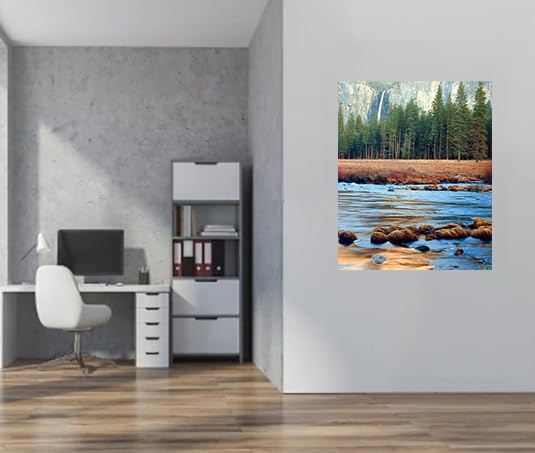 Yosemite Falls & River Trees National Park Landscape Scenery Wall Decor Art Print Poster (16X20)