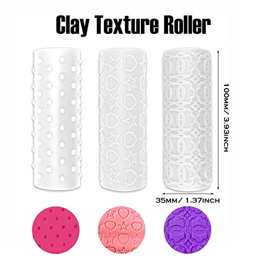 Yayatty Clay Texture Roller, 3 Pcs Pottery Clay Rolling Rollers For Clay With Silicone Pad, Polymer Clay Cutters, Polymer Clay T