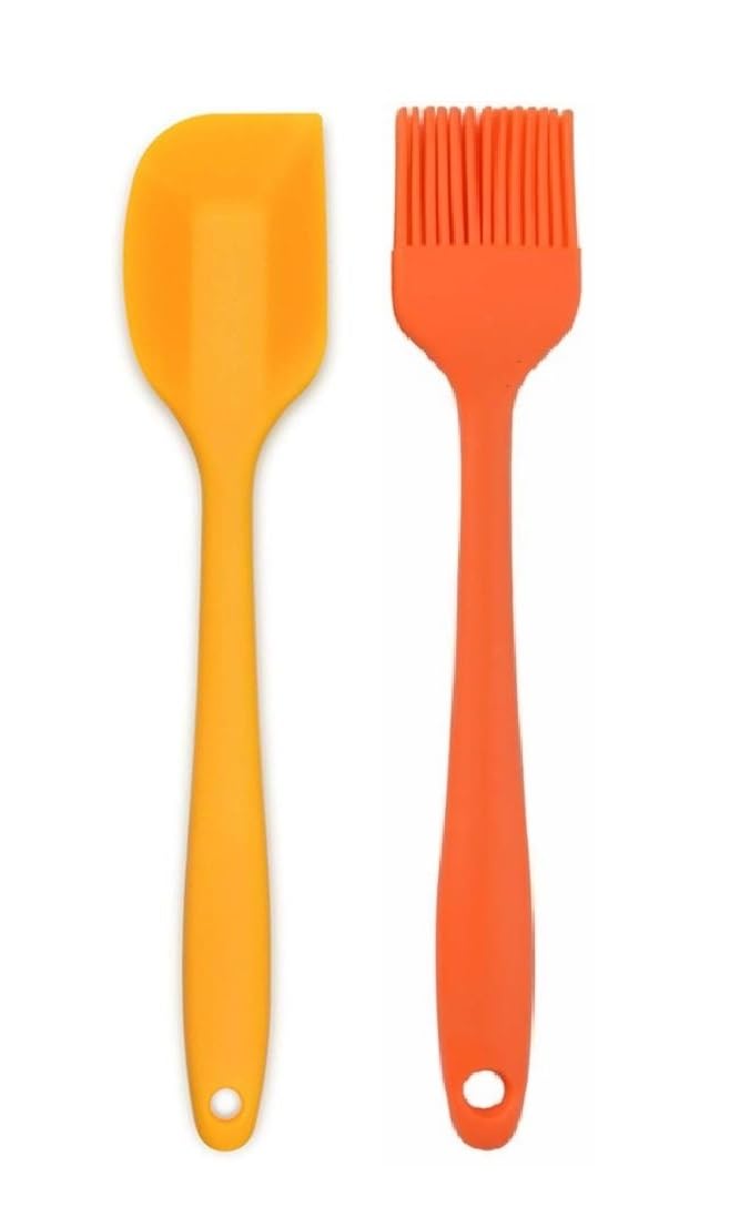 Mobfest Silicone Spatula And Brush Set, Heat Resistant Non Stick Rubber Kitchen Utensil Tool For Cooking, Baking, Mixing, Bbq, M