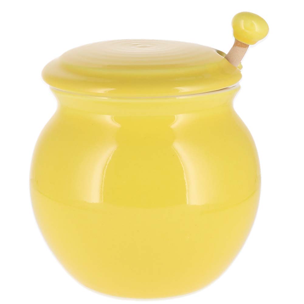 Cottage Creek Honey Pot, Yellow Porcelain Honey Jar Dispenser With No Drip Dipper, Home Decor Honey Keeper, Maple Syrup Dispense