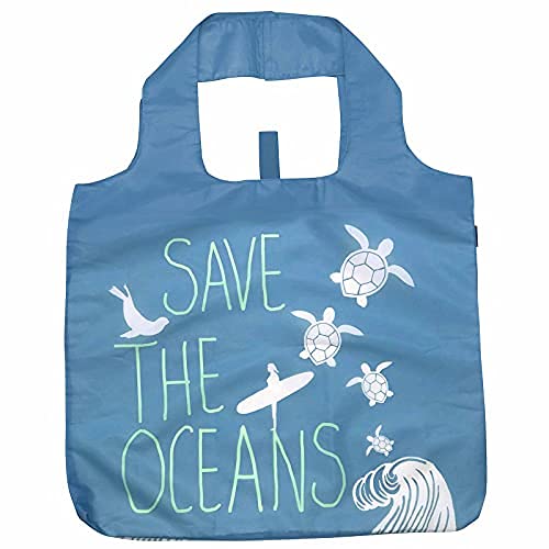 Rockflowerpaper Reusable Grocery Bags For Shopping - Save The Oceans Blu Bag - Machine Washable, Foldable, Packable Tote - Large
