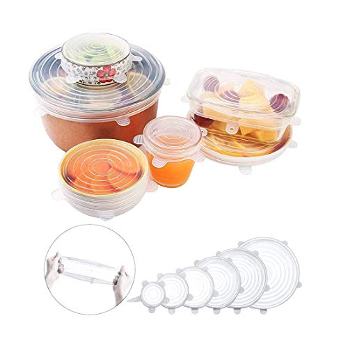Rabbitstorm Elastic Silicone Lids, Reusable Plastic Wrap, Alternative For Storage Pails And Containers, Set Of 6 Different Sizes