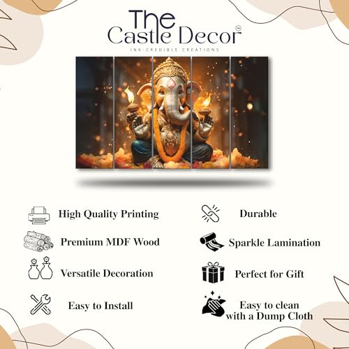 The Castle Decor Ganesh jii painting with frame 5 Big Size (27x48) Wall Art for living room,Bedroom,Drawing room,Hotels-Wooden F