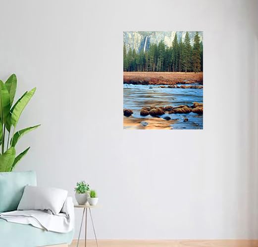 Yosemite Falls & River Trees National Park Landscape Scenery Wall Decor Art Print Poster (16X20)