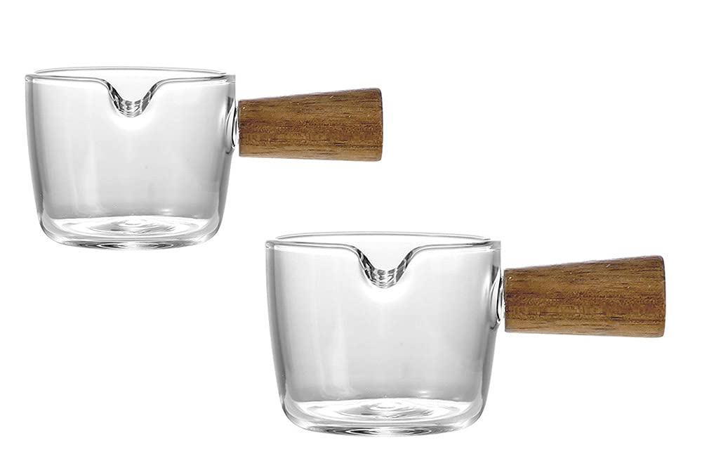 Glass Creamer Coffee Milk Sauce Serving Pitcher/Creamer Jug With Wood Handle