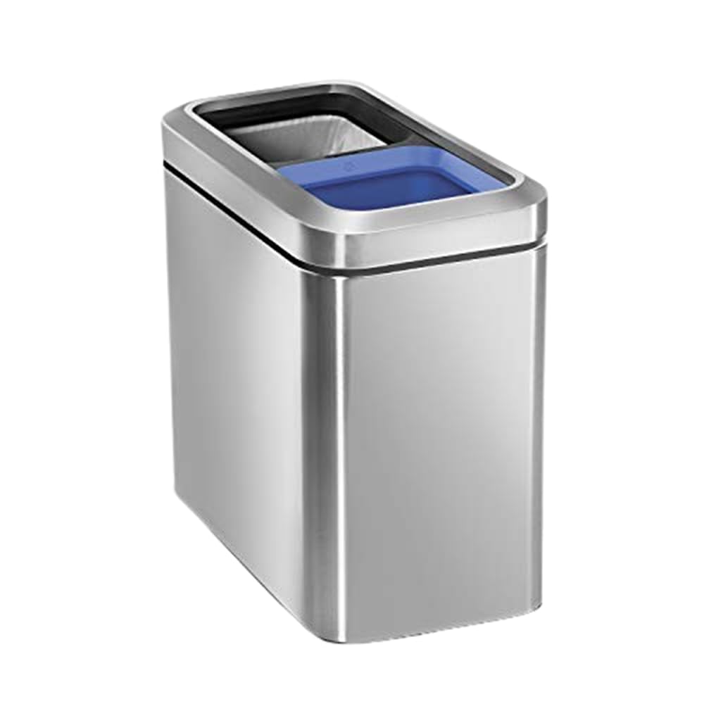 simplehuman 20 Liter / 5.3 Gallon Dual Compartment Recycling Can, Slim Open Top Office Trash Can, Commercial Grade Heavy Gauge S
