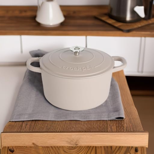 Crock Pot Artisan 5-Quart Round Cast Iron Dutch Oven Pot With Lid - Matte Dusty Pink