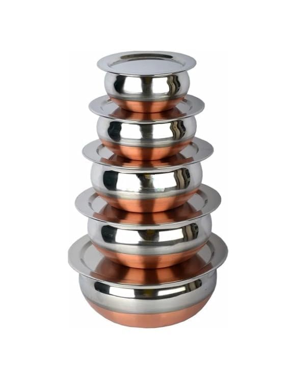 Sprucezone Set Of 5 Copper Bottom Stainless Steel Handi Cookware Set (Capacity: 0.5, 0.75, 1, 1.5, 2 Ltr) With Lid, Silve
