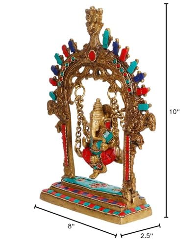 Artvarko Brass Ganesh Jhula Swing Idol Kirtimukha Ganesha Swing Statue Ganpati Bappa Jhoola Murti Home Decor Entrance Gift 10 In