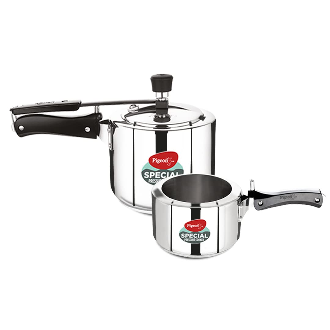 Pigeon By Stovekraft 2+3 Litre Combo Special Stainless Steel Inner Lid Induction Base Pressure Cooker (Silver) Bis Certified,Com