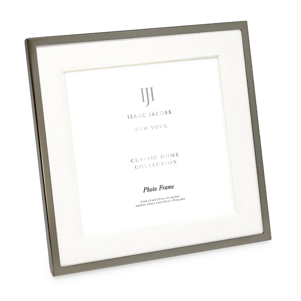 Isaac Jacobs 6x6 (Matted 4x4) Pewter Metal Picture Frame, Classic Metal Photo Frame Made For Tabletop & Hanging Display, Home an