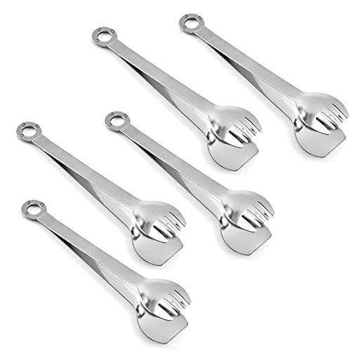Mengbaobao Flatware Food Serving Tongs 6 Inch Stainless Steel Mini Appetizer Buffet Tongs Fork Design Pack Of 5
