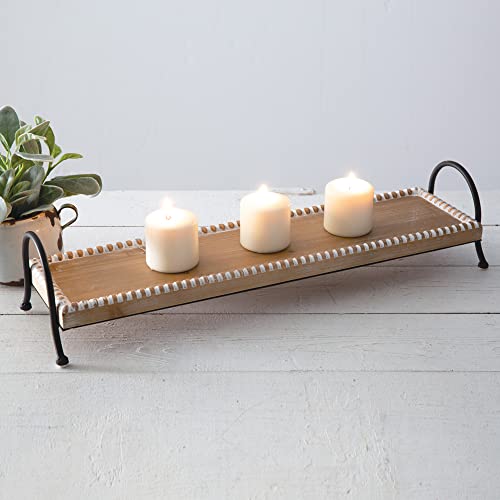 Beaded Wood And Metal Tray