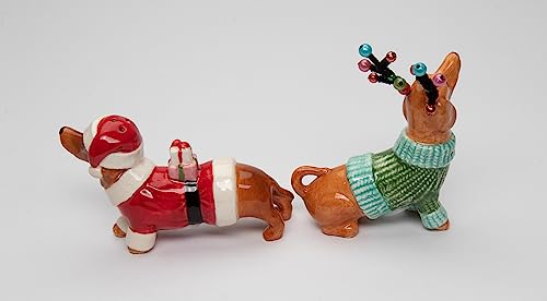 Cosmos Gifts 57013 Christmas Dachshund Dogs Salt And Pepper Shaker, Multicolor, 3 3/8'' X 1 5/8'' X 3 7/8''H