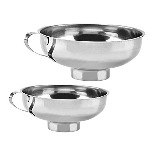 Set of 2 Pcs Mason Jar Funnel, Canning Funnel with Handle for Wide and Regular Jar, Stainless Steel Kitchen Funnel Set (Small an