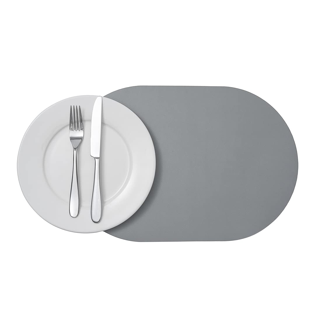 Restaurantware 16 Inch Table Placemats 6 Oval Vinyl Placemats - Embossed Stain-Resistant Gray Vinyl Placemats For Tables Leather