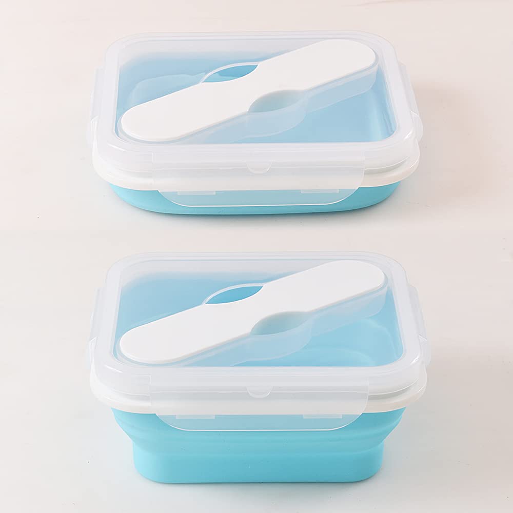 Ionegg Silicone Lunch Container With Spoon & Fork, Bento Box, Collapsible Food Storage Container With Clip-On Lid, 20 Oz