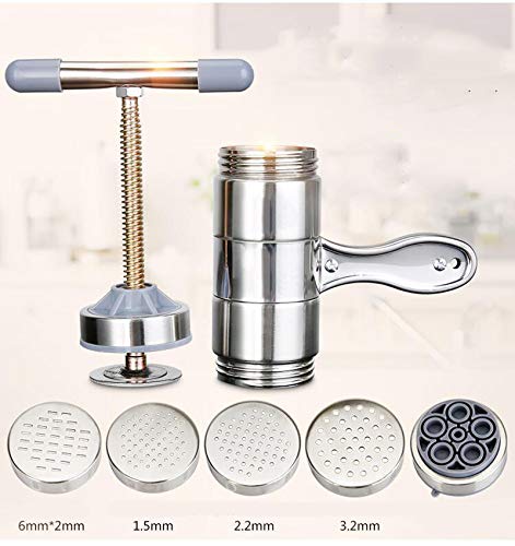 Hovico Press Pasta Machine,Stainless Steel Manual Noodles,5 Interchangeable Discs For Fine,Professional Fresh Pasta Machine Lasa