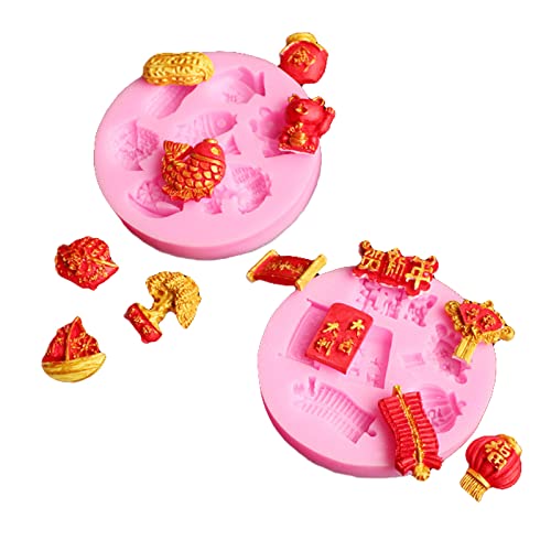Cestony 2Pcs Chinese New Year Series Silicone Molds For Diy Cake Fondant Biscuit Cookies Soap Sugar Pudding Chocolate Hard Candi