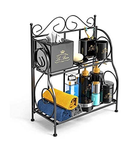 M.A Wrought Iron Spice Shelf Rack For Kitchen And Bathroom | Wall Mount Storage Organizer | Folding Rack | Black