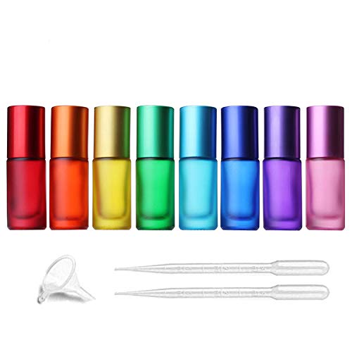 5Ml 8 Colour Frosted Glass Roll On Bottles,Empty Portable Essential Oil Glass Roller Bottle With Stainless Steel Roller Balls Pe